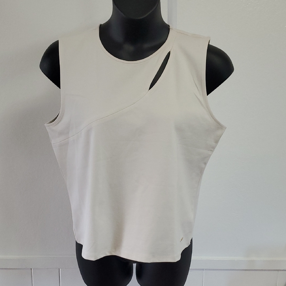 New Nine West Womens XL Cream Asymmetrical Neck Cutout Tank Top